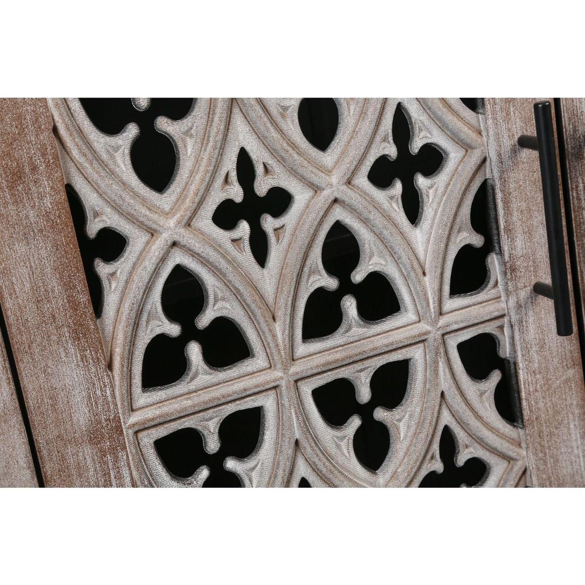 Hollow Four Door Antique Cabinet, American Country Style, Suitable for Living Room, TV Cabinet, Kitchen (Brown)
