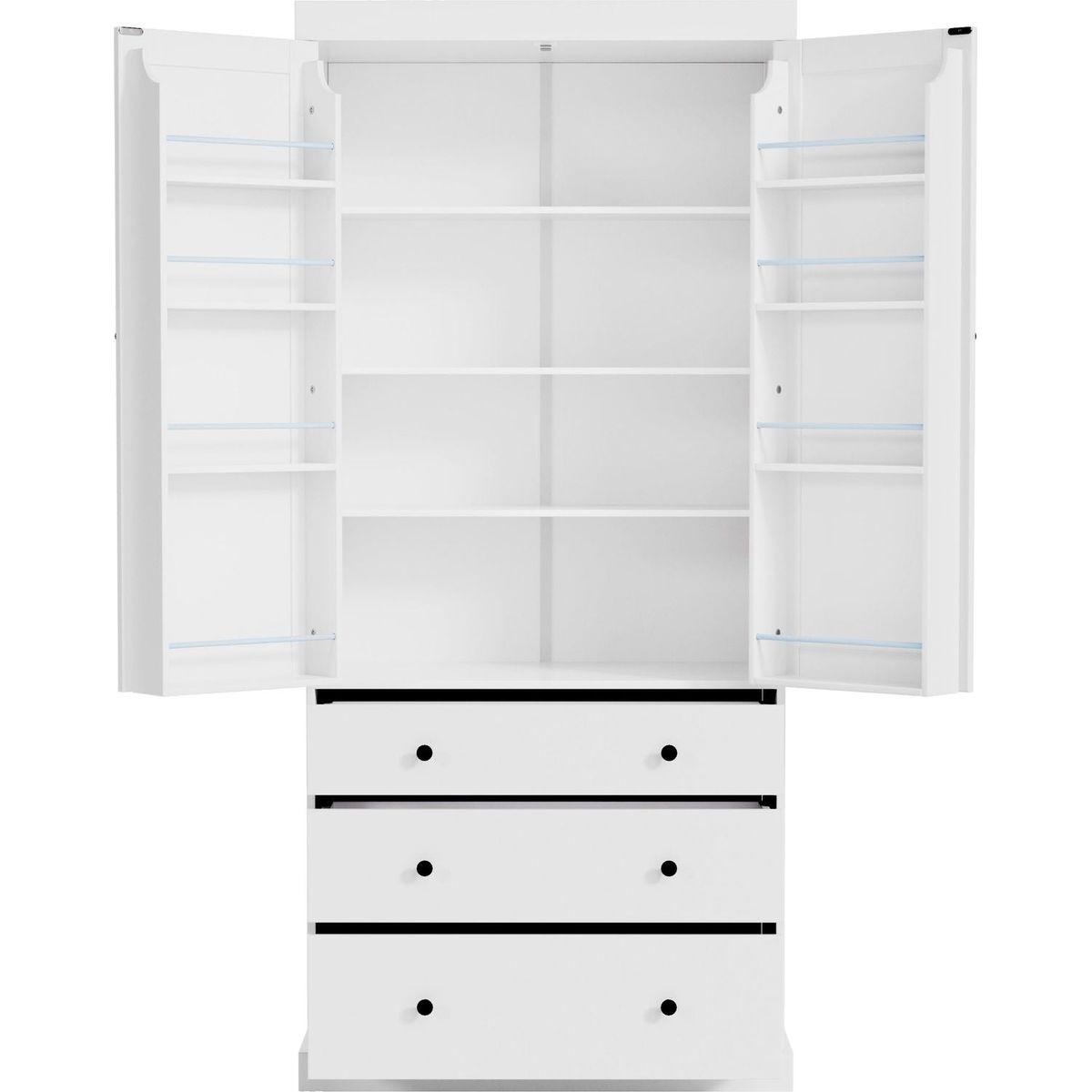 [Assembly Video Provided]77inch Farmhouse Kitchen Pantry, Freestanding Tall Cupboard Storage Cabinet with 3 Adjustable Shelves, 8 Door Shelves, 3 Drawers for Kitchen, Dining Room, White