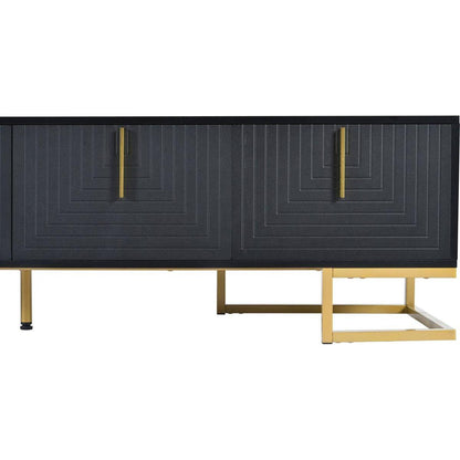Modern TV Stand with Metal Legs and Gold Handles for TVs Up to 80", Media Console Table with Cabinets and Adjustable Shelves, Luxury TV Cabinet with Geometric Lines for Living Room, Black