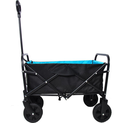 Folding Wagon Garden Shopping Beach Cart (black+blue)