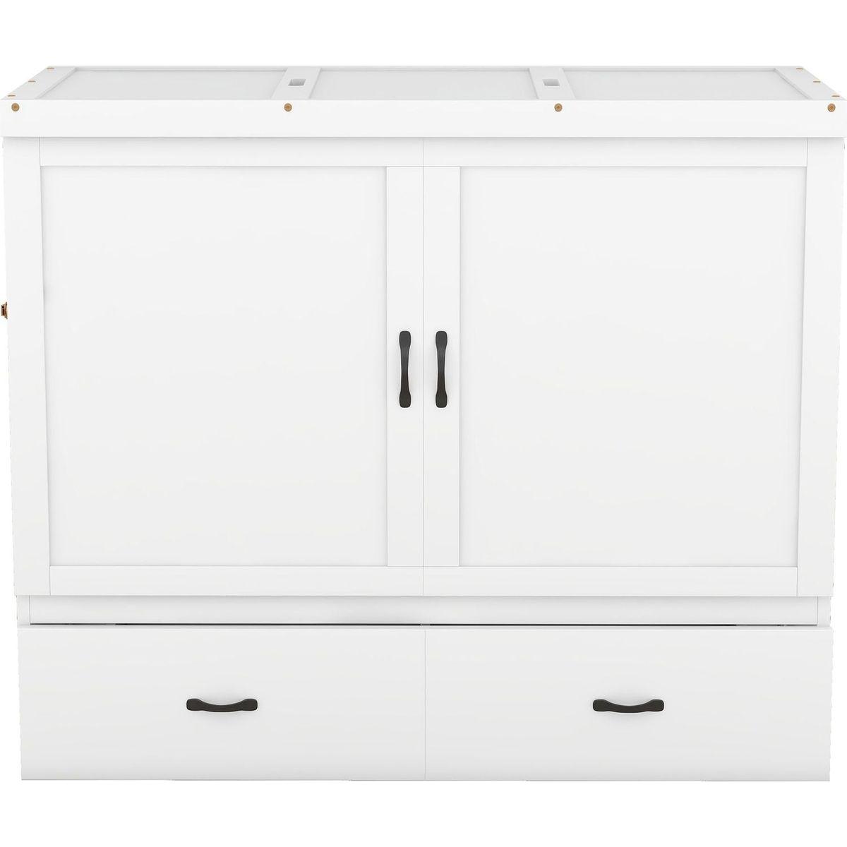 Full Size Murphy Bed with USB Port and a Large Drawer, White