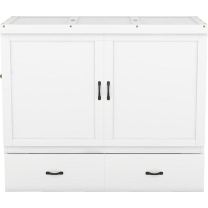 Full Size Murphy Bed with USB Port and a Large Drawer, White