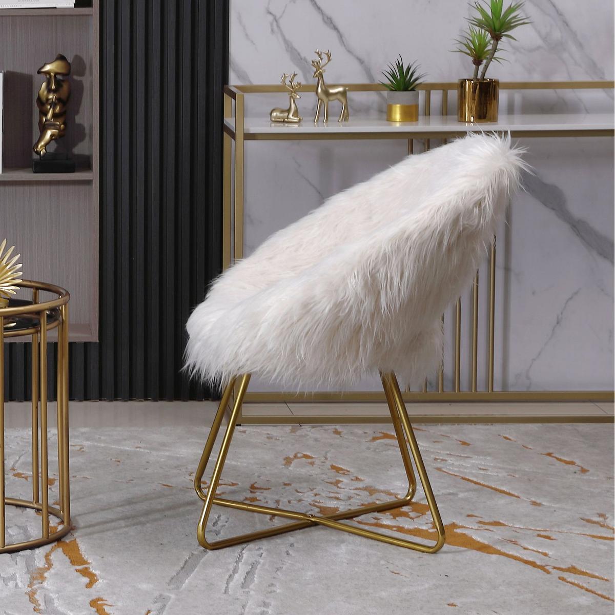 Slatina Faux Fur Upholstered Accent Chair, White