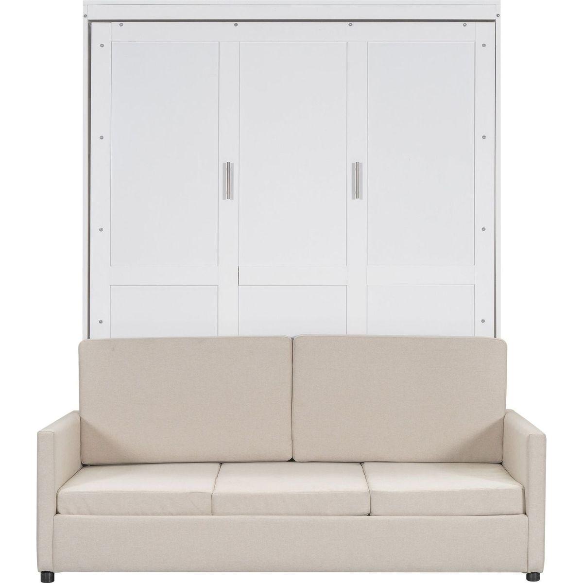 Queen Size Murphy Bed Wall Bed with Cushion, White