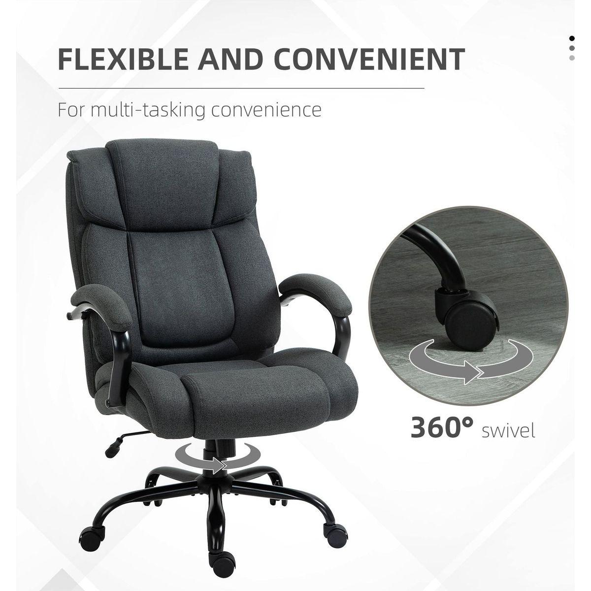 Vinsetto High Back Big and Tall Executive Office Chair 484lbs with Wide Seat, Computer Desk Chair with Linen Fabric, Adjustable Height, Swivel Wheels, Charcoal Grey