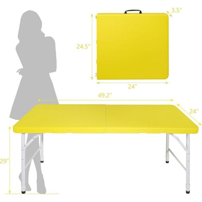 4ft Yellow Portable Folding Table Indoor&Outdoor Maximum Weight 135KG Foldable Table for Camping
