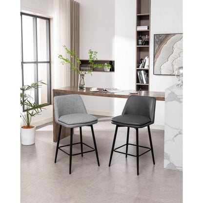Counter Height Swivel Bar Stools Set of 2, 360 Swivel Upholstered Barstools with Back and Metal Legs, 25.6" Seat Height,Counter Stools for Kitchen Island and Pub,Linen Cloth,Grey