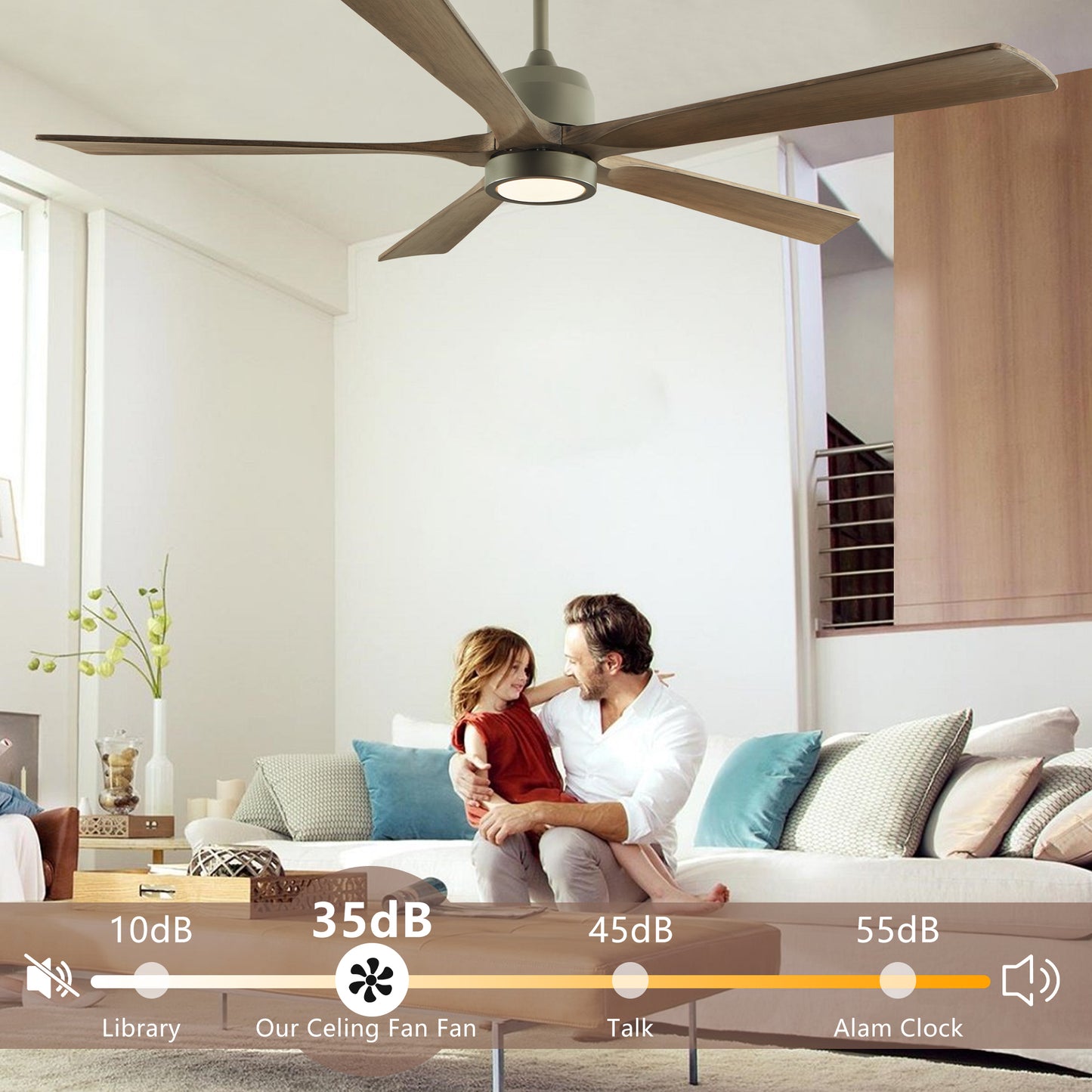 60" Modern Wood Ceiling Fan with Light and Remote Control,6-Speed Noiseless Reversible DC Motor, Ceiling Fan for Kitchen Dining Living Room