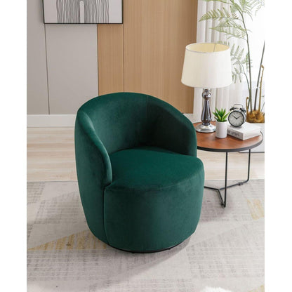 Velvet Fabric Swivel Accent Armchair Barrel Chair With Black Powder Coating Metal Ring,Green