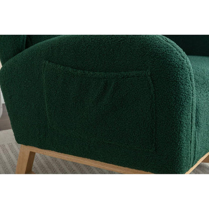 Teddy Fabric Rocking Chair With Packet Wood Legs,Green