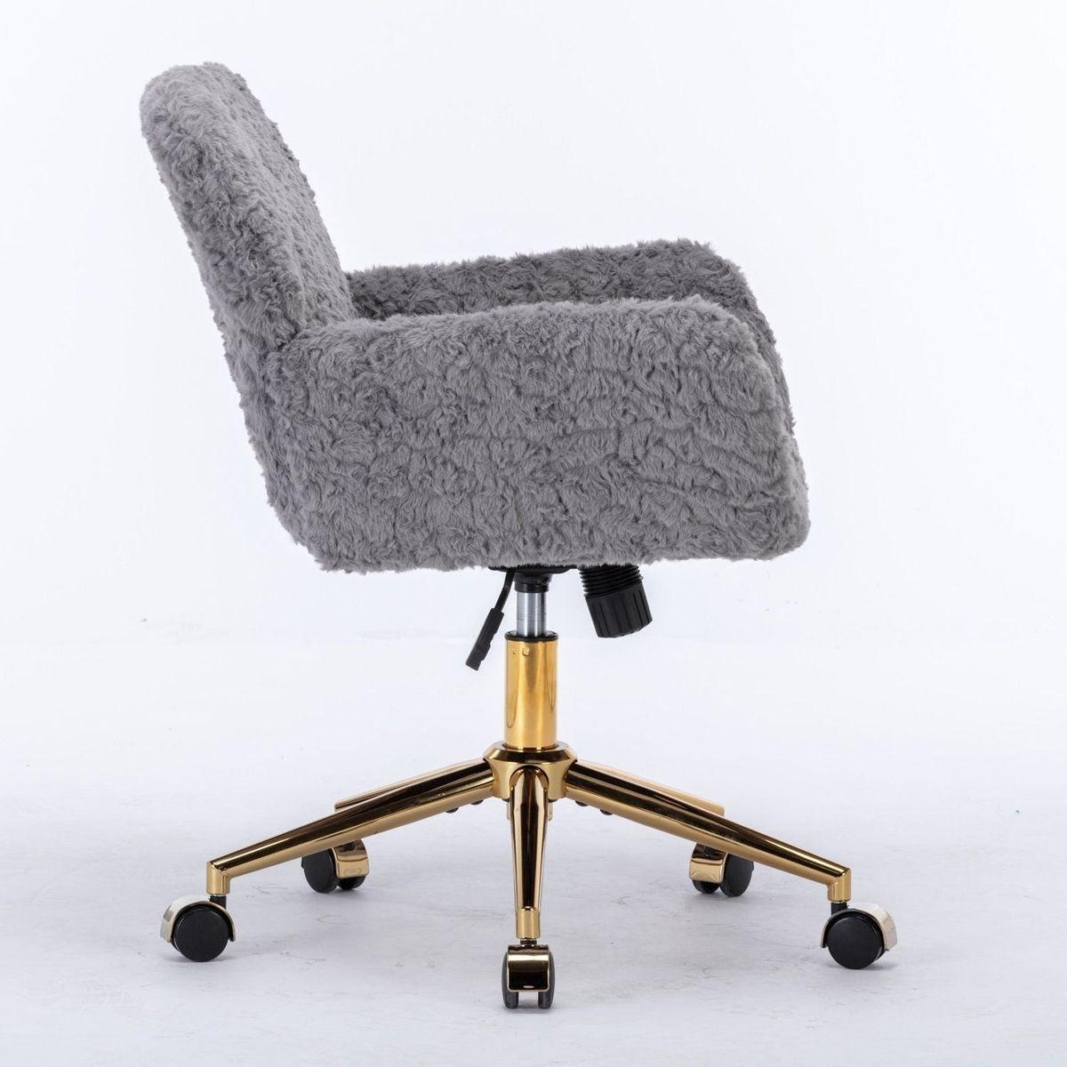 Office Chair,Artificial rabbit hair Home Office Chair with Golden Metal Base,Adjustable Desk Chair Swivel Office Chair,Vanity Chair(Gray)