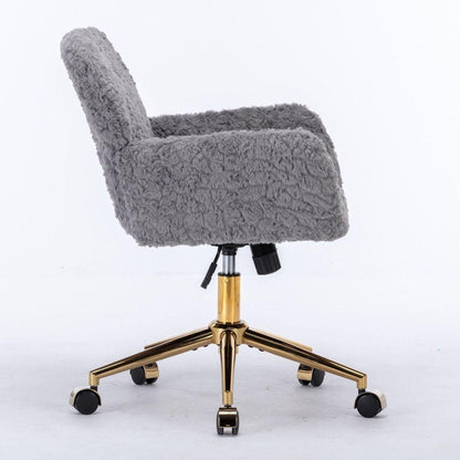 Office Chair,Artificial rabbit hair Home Office Chair with Golden Metal Base,Adjustable Desk Chair Swivel Office Chair,Vanity Chair(Gray)