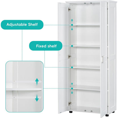 Storage Cabinet with Two Doors for Bathroom, Office, Adjustable Shelf, MDF Board, White
