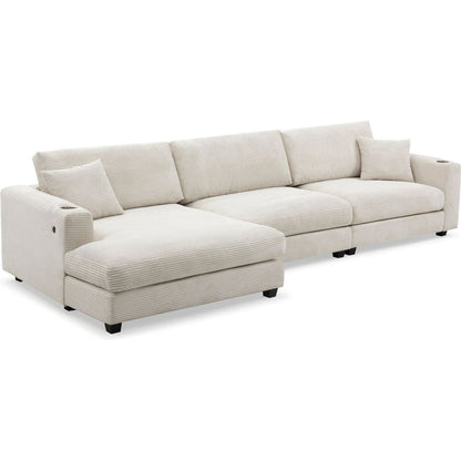 134x54"Oversized Corduroy Sectional Sofa,L Shaped Cloud Couch with USB Charging Port,Cup Holder,Deep Seat Sofa Bed with 50" Chaise,Comfy Indoor Furniture for Living Room,3 Colors