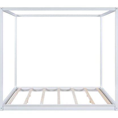 King Size Canopy Platform Bed with Support Legs,White