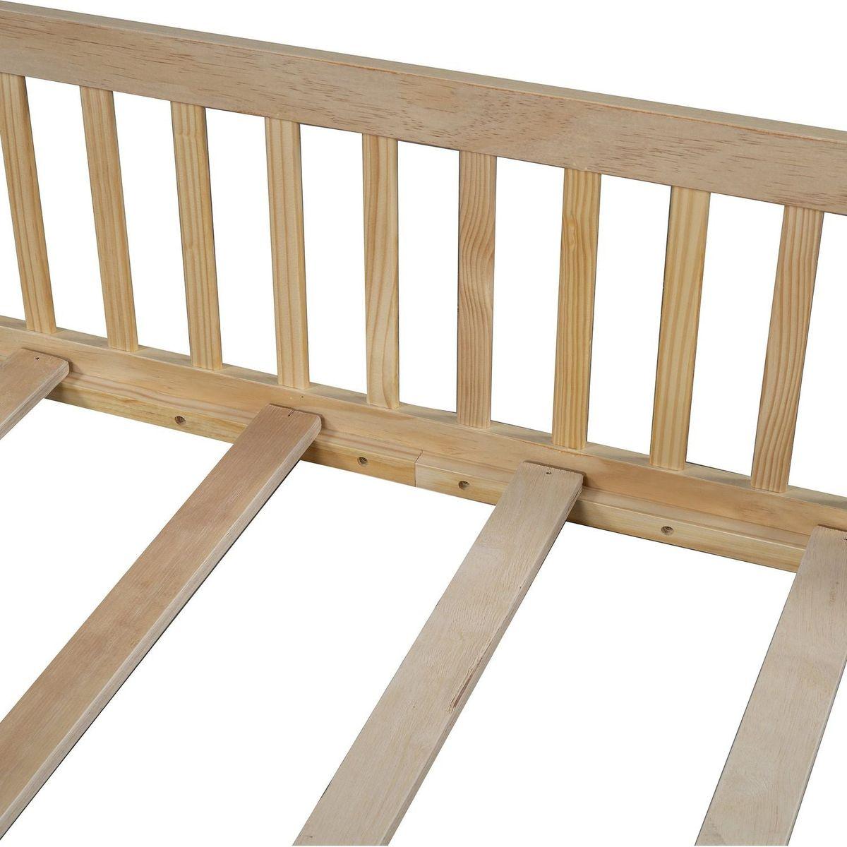 Wood Full Size House Platform Bed with Guardrail, Natural