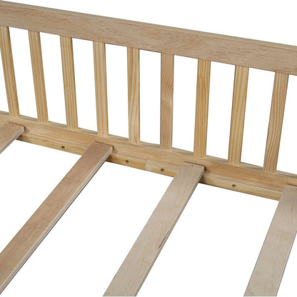 Wood Full Size House Platform Bed with Guardrail, Natural