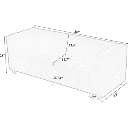 Grey teddy fleece sofa 80 inch discharge in living room bedroom with two throw pillows hardware foot support