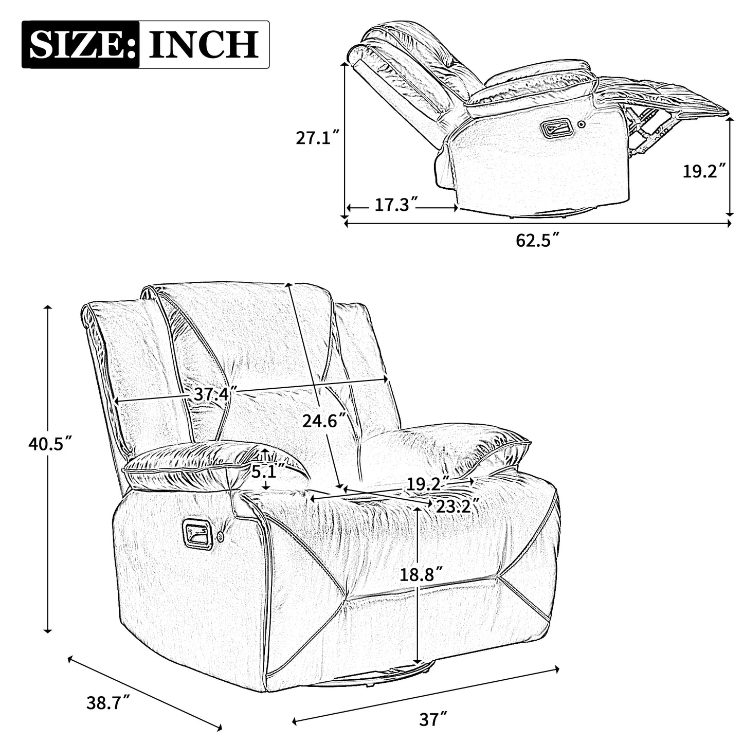 360 Swivel and Rocking Home Theater Recliner Manual Recliner Chair with a LED Light Strip for Living Room,Bedroom, Black