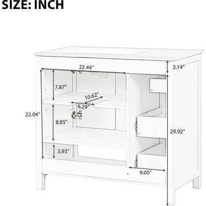 36" Bathroom Vanity with Sink Top, Bathroom Vanity Cabinet with Two Doors and Two Drawers, Solid Wood, Open shelf, MDF Boards, One Package, White