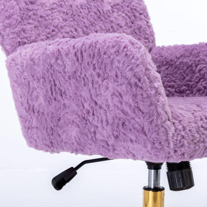 Office Chair,Artificial rabbit hair Home Office Chair with Golden Metal Base,Adjustable Desk Chair Swivel Office Chair,Vanity Chair(Violet) - Streamdale Furniture