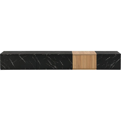 TV Stand with Faux Marble and Walnut Wood Grain Finish for TVs up to 88", Modern Free-Combination Entertainment Center with 4 Storage Drawers for Living Room, Black