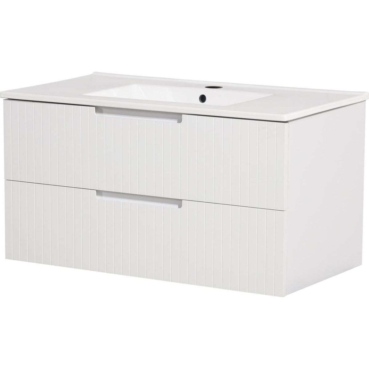 36 Inch Floating Bathroom Vanity with Ceramic Sink Set, Modern Bath Storage Cabinet Vanity with Drawers Wall Mounted Combo for Bathroom, White