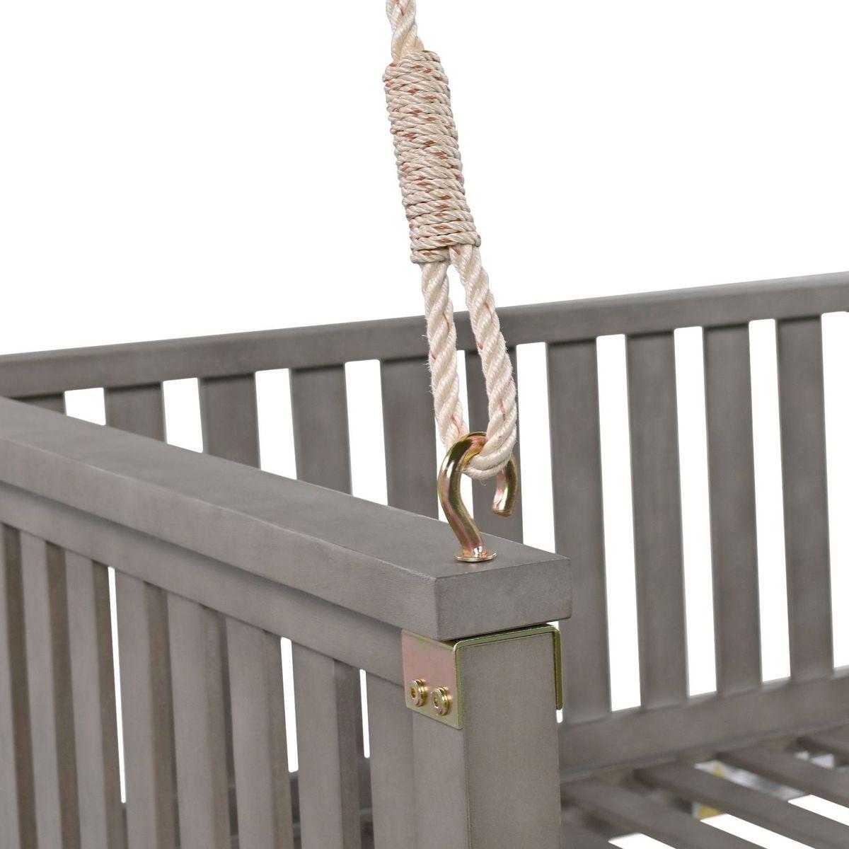 Patio Minimalist Twin Size Garden Swing Bed Wood Porch Swing with Ropes for Backyard, Safe Sloped Design, Gray