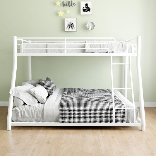 Metal Bunk Bed Twin Over Full Size with Removable Stairs, Heavy Duty Sturdy Frame with 12" Under-Bed Storage for Teen & Adults, Teens, No Box Spring Needed, White