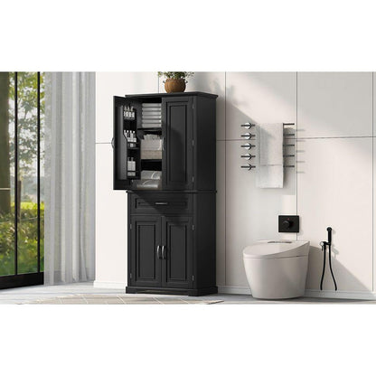 Bathroom Storage Cabinet with Doors and Drawer, Multiple Storage Space, Adjustable Shelf, Black