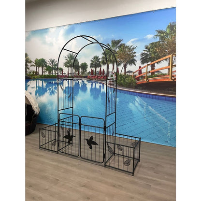 Metal Garden Arch with doors Garden Arbor Trellis Climbing Plants Support Arch Outdoor Arch Wedding Arch Party Events Archway Black