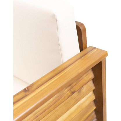 Teak Acacia Wood Loveseat and Coffee Table Set with Cream Cushions