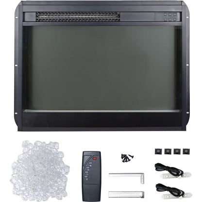 23 inch electric fireplace insert, ultra thin heater with crystal & realistic flame, remote control with timer, overheating protection,with side light