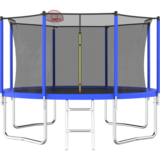 12FT Trampoline for Kids & Adults with Basketball Hoop and Ball, Recreational Trampolines with Safety Enclosure for Back Yard Outdoor