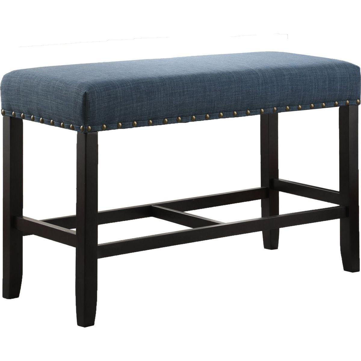 Biony Fabric Counter Height Dining Bench with Nailhead Trim, Blue
