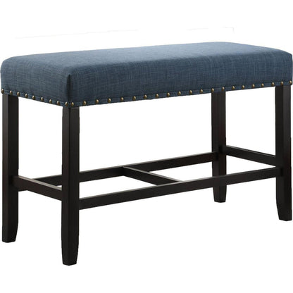 Biony Fabric Counter Height Dining Bench with Nailhead Trim, Blue