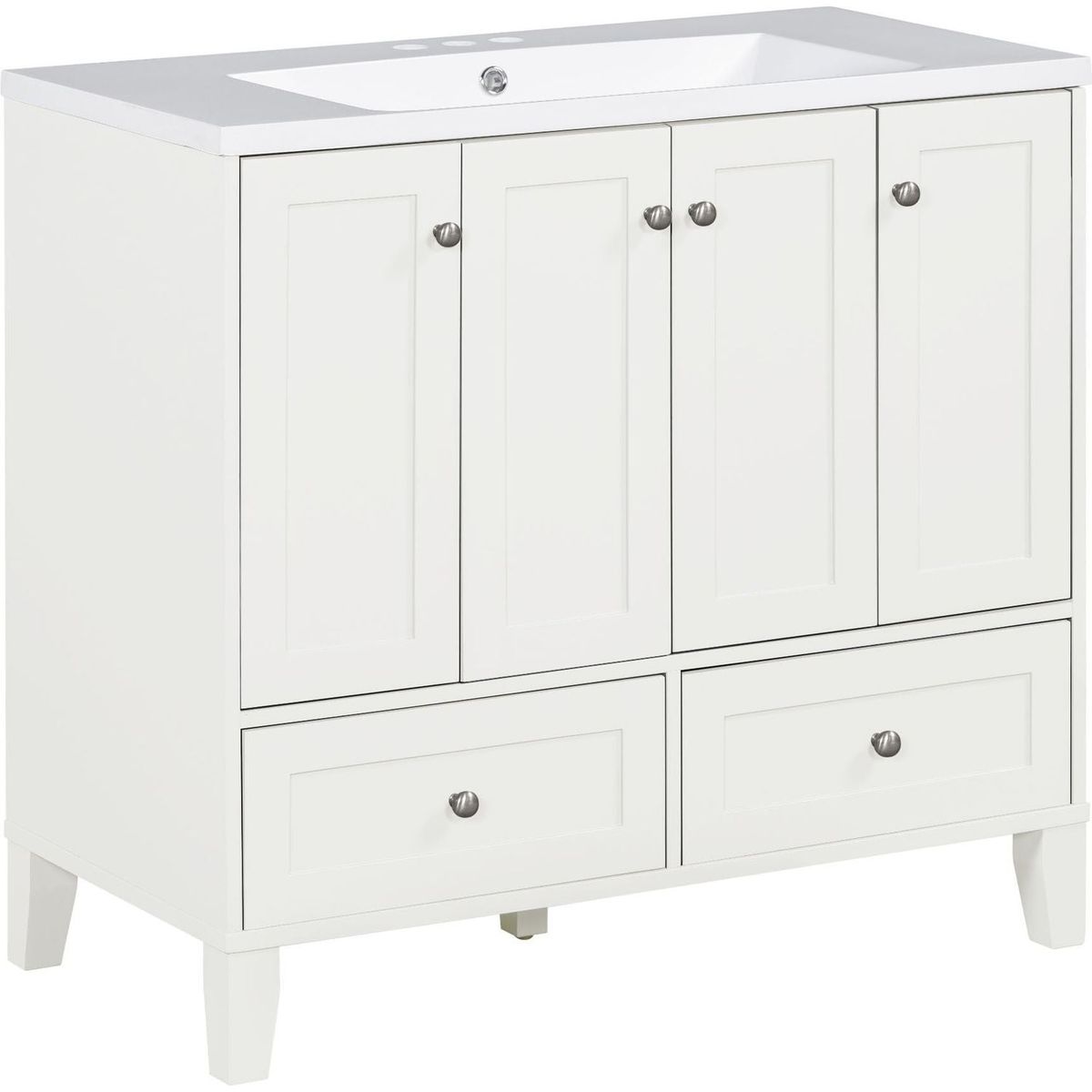 36" Bathroom Vanity with Resin Sink Combo,Solid Wood Frame Bathroom Storage Cabinet, Freestanding Vanity Set with 4 Soft Closing Doors& 2 Drawers