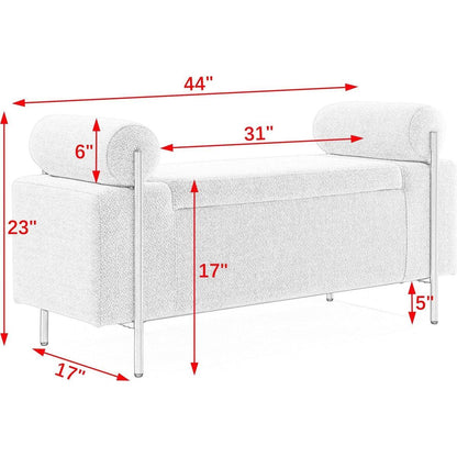 Elegant Upholstered Velvet Storage Bench with Cylindrical Arms and Iron Legs for Hallway Living Room Bedroom, Green