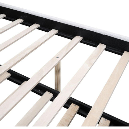 Full Size Upholstered Platform Bed with Wood Supporting Feet and Twin Size Trundle, White