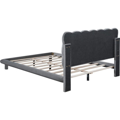 Full Size Velvet Platform Bed with LED Frame, Thick & Soft Fabric and Button-tufted Design Headboard, Gray