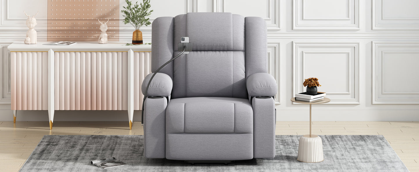 Power Lift Recliner Chair Electric Recliner for Elderly Recliner Chair with Massage and Heating Functions, Remote, Phone Holder Side Pockets and Cup Holders for Living Room, Grey