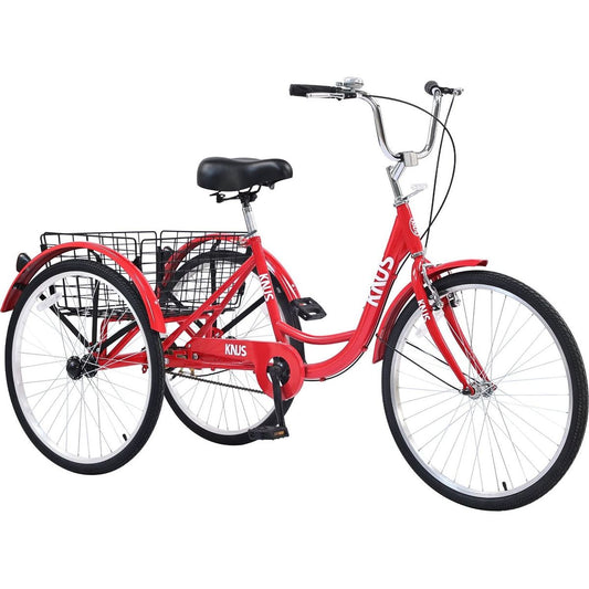 Adult Tricycle Trikes,3-Wheel Bikes,24 Inch Wheels Cruiser Bicycles with Large Shopping Basket for Women and Men