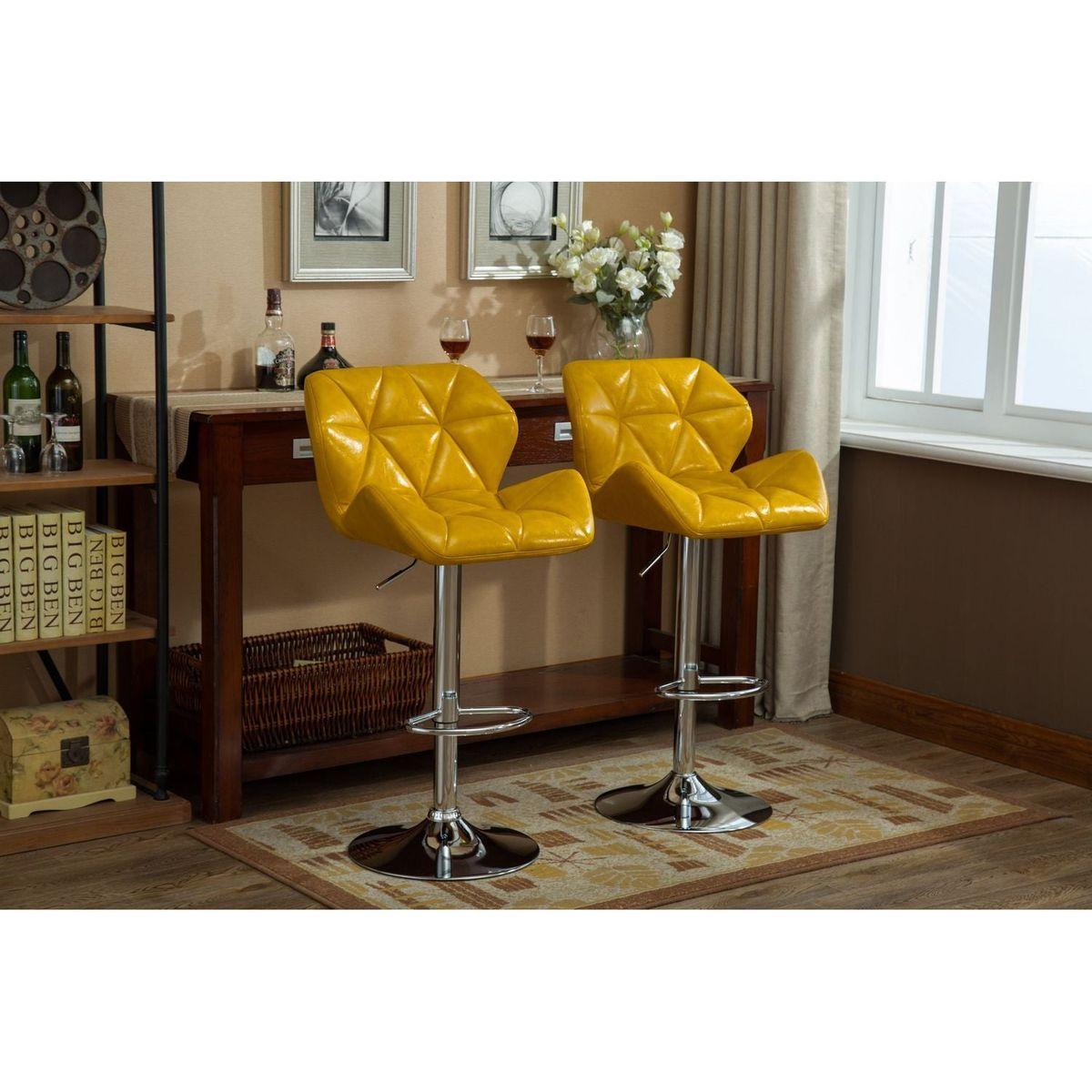 Glasgow Contemporary Tufted Adjustable Height Hidraulic Bar Stools, Set of 2, Yellow