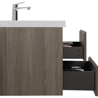 36" Floating Bathroom Vanity with Sink, Modern Wall-Mounted Bathroom Storage Vanity Cabinet with Resin Top Basin and Soft Close Drawers, Ash Grey