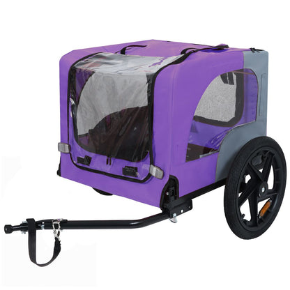 Outdoor Heavy Duty Collapsible Pet Bike Trailer with 16-Inch All-Terrain Wheels & Universal Hitch – Foldable Dog/Cargo Carrier Cart for Bicycles, purple - Streamdale Furniture