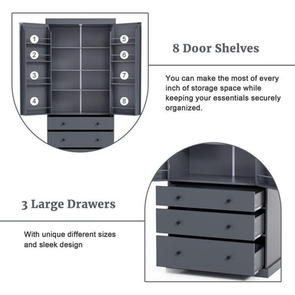 [Assembly Video Provided]77inch Farmhouse Kitchen Pantry, Freestanding Tall Cupboard Storage Cabinet with 3 Adjustable Shelves, 8 Door Shelves, 3 Drawers for Kitchen, Dining Room, Gray