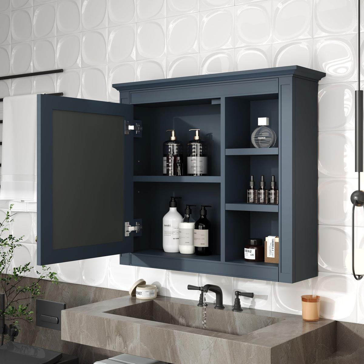 30" x 28" Medicine Cabinet, Wall Mounted Bathroom Storage Cabinet, Modern Bathroom Wall Cabinet with Mirror,Medicine Cabinet, Mirror Cabinet with 3 Open Shelves (Not Include Bathroom Vanity)