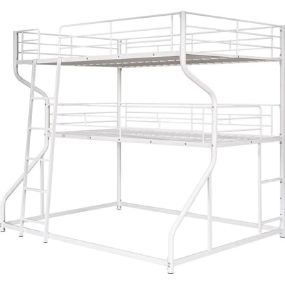 Full XL over Twin XL over Queen Size Triple Bunk Bed with Long and Short Ladder,White