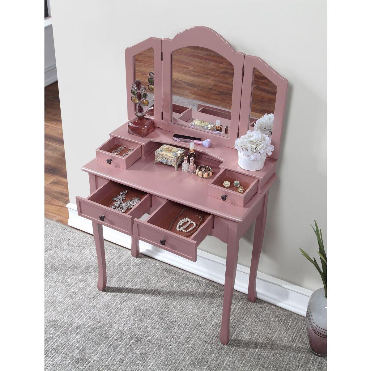Sanlo Wooden Vanity Make Up Table and Stool Set, Rose Gold