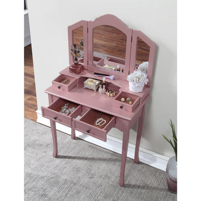 Sanlo Wooden Vanity Make Up Table and Stool Set, Rose Gold